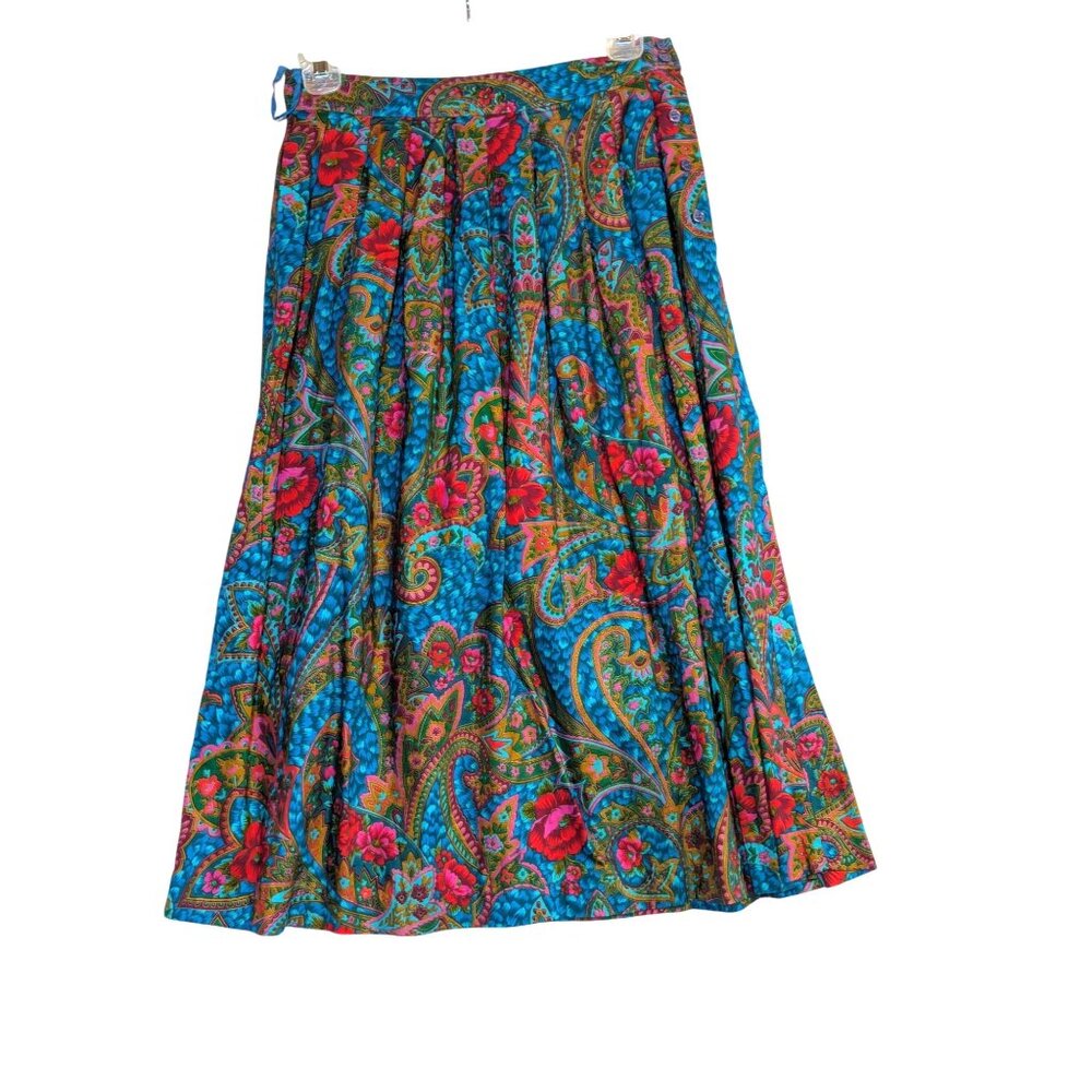 Vintage Worthington Boho Paisley Pleated Midi Skirt Size 10